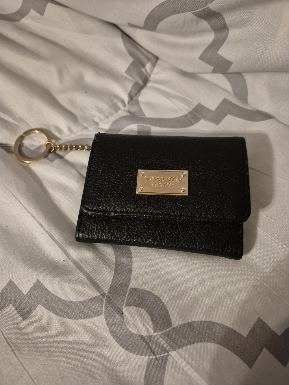 Michael Kors Black Leather Key & Card Holder with Gold Hardware